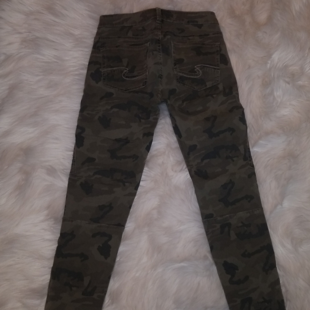 Silver skinny cargo stretch jeans
